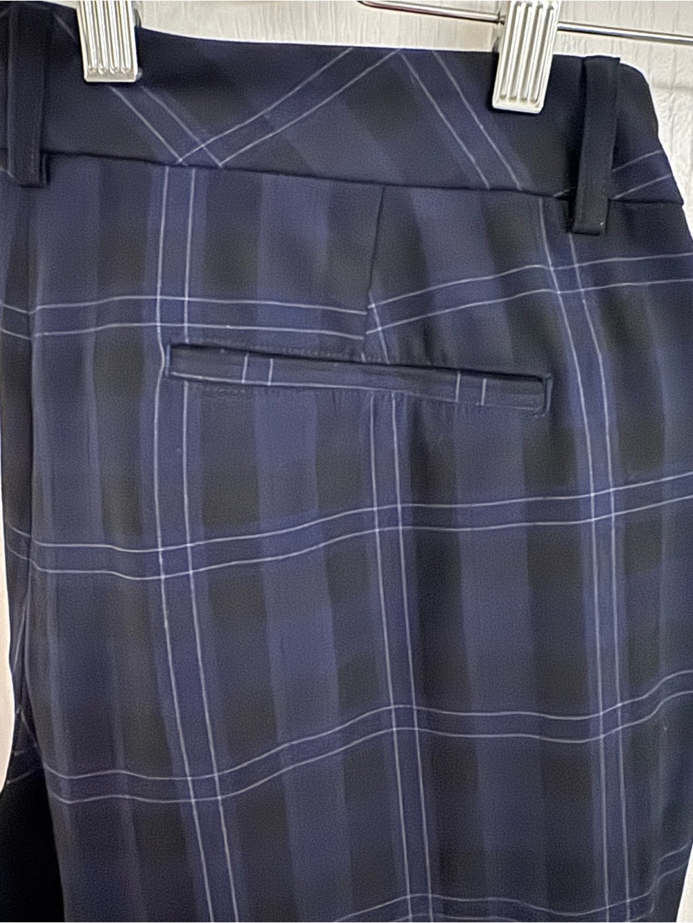 Express Editor Barely Boot Low Rise Pants, size 12 Regular, Blue and Black Plaid - Picture 4 of 11